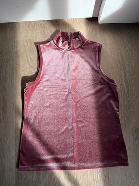 Sleeveless Velvet Mock Neck Top in Rose